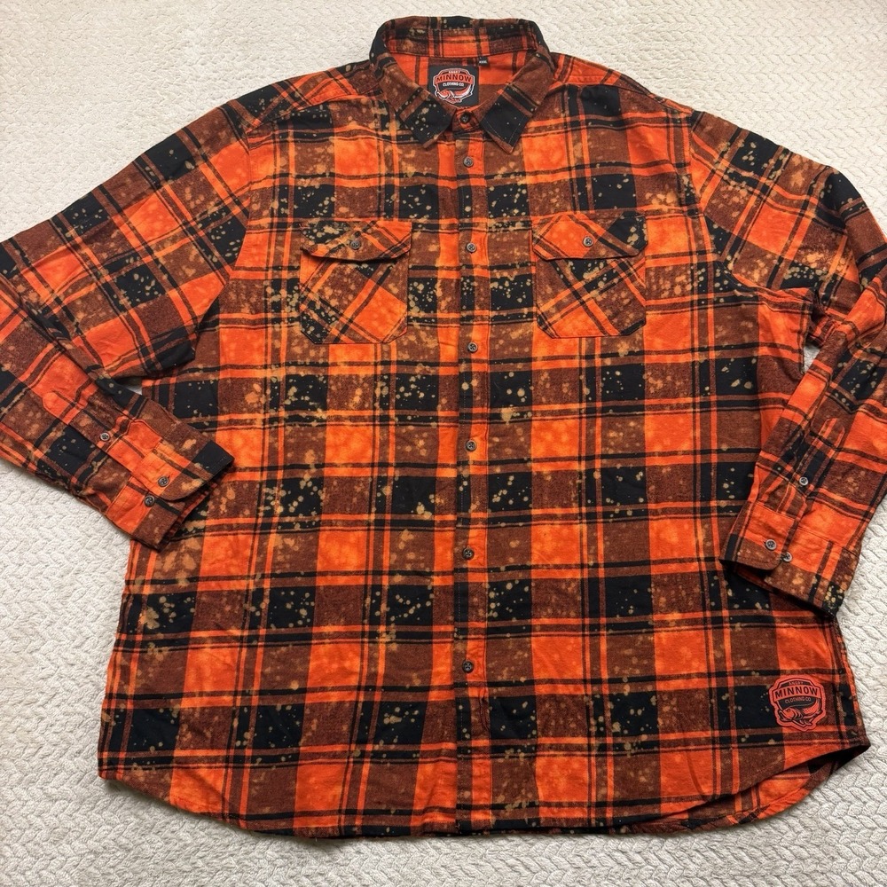 Angry Minnow Clothing Adult XXXL Long Sleeve Flannel Shirt Orange Up north cabin - Picture 2 of 9